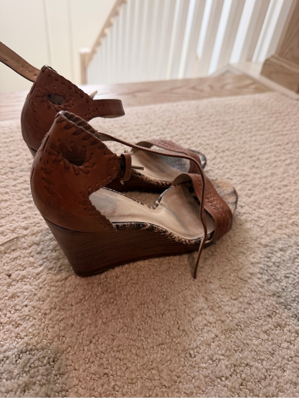 Jack Rogers Tan Leather Wedge Sandals with Ankle Strap
